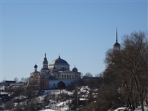 Достопримечательности Торжка. Борисоглебский монастырь. Вид на монастырь с центрального моста