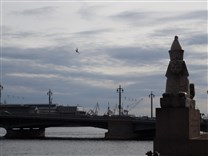 Достопримечательности Санкт-Петербурга. Сфинксы. Вид на Благовещенский мост